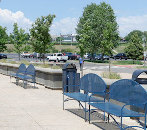 Concrete Planters and Metal Benches